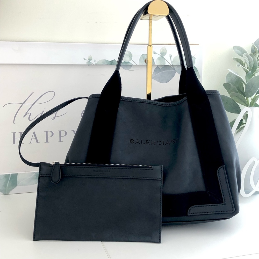 Balenciaga Navy Cabas Small Leather Tote Black
